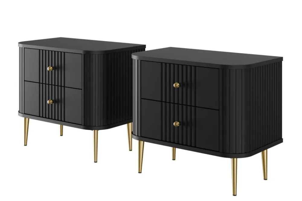 Bogart Szafki Nocne*2 x VESPER SZAFKA NOCNA 56 2SZ - czarny mdf / czarny mdf / złote nogi