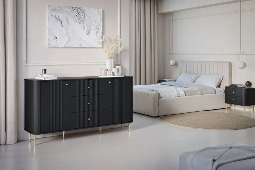 Bogart Szafki Nocne*2 x VESPER SZAFKA NOCNA 56 2SZ - czarny mdf / czarny mdf / złote nogi