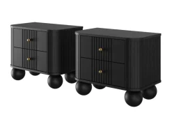 Bogart Szafki Nocne*2 x VESPER SZAFKA NOCNA 56 2SZ - czarny mdf / czarny mdf / złote uchwyty / nogi kule