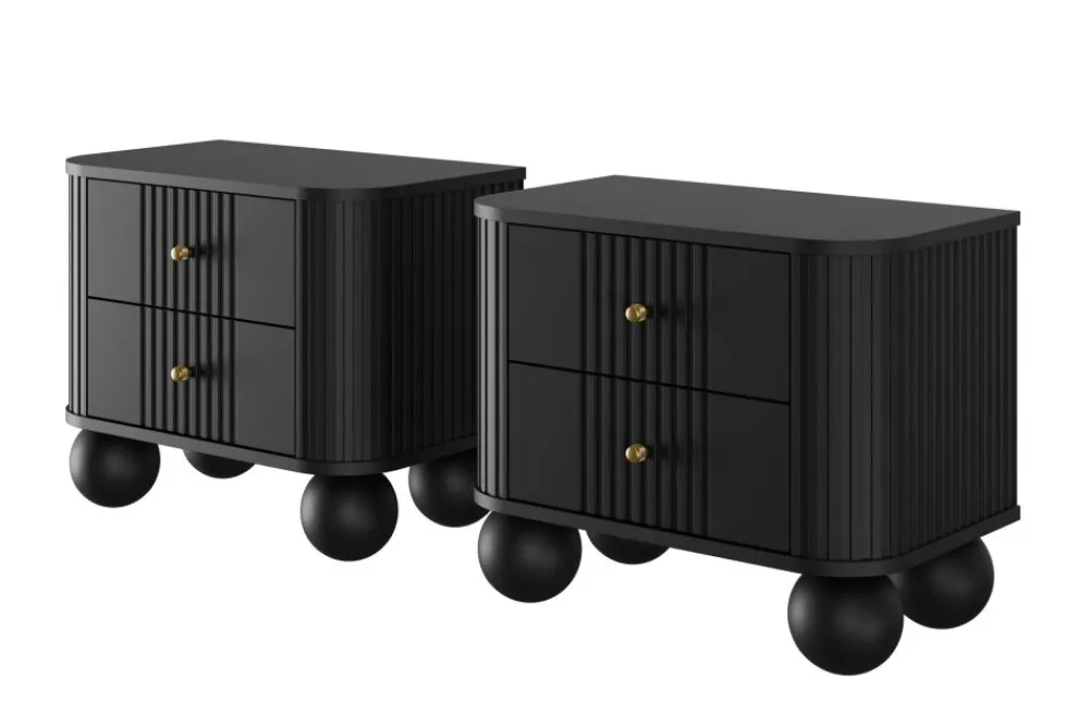 Bogart Szafki Nocne*2 x VESPER SZAFKA NOCNA 56 2SZ - czarny mdf / czarny mdf / złote uchwyty / nogi kule