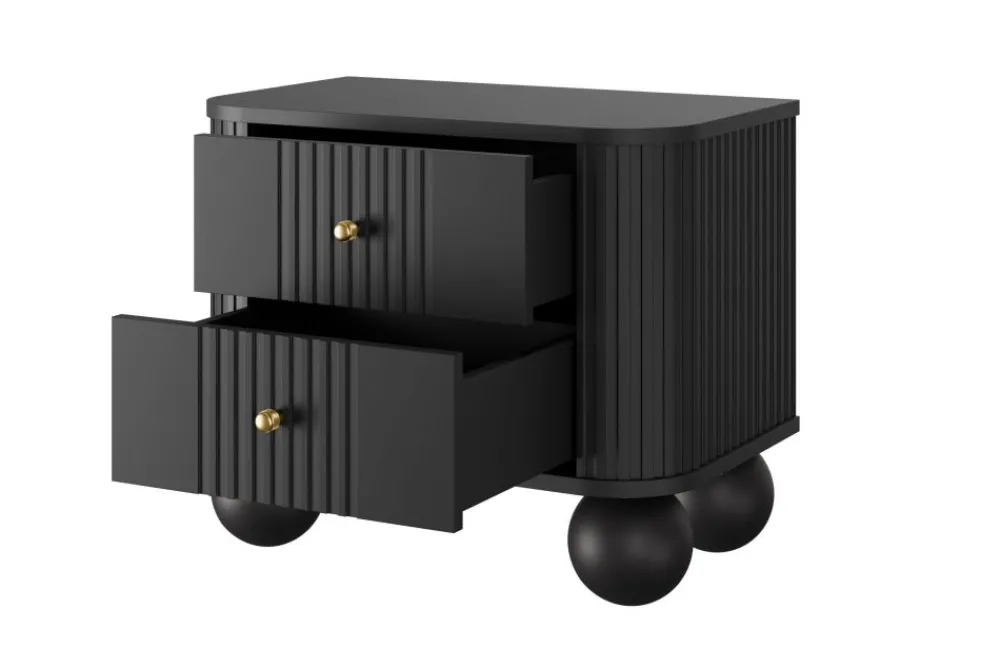 Bogart Szafki Nocne*2 x VESPER SZAFKA NOCNA 56 2SZ - czarny mdf / czarny mdf / złote uchwyty / nogi kule