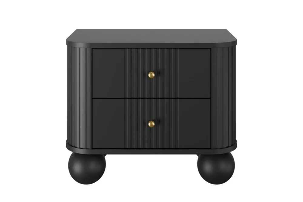 Bogart Szafki Nocne*2 x VESPER SZAFKA NOCNA 56 2SZ - czarny mdf / czarny mdf / złote uchwyty / nogi kule