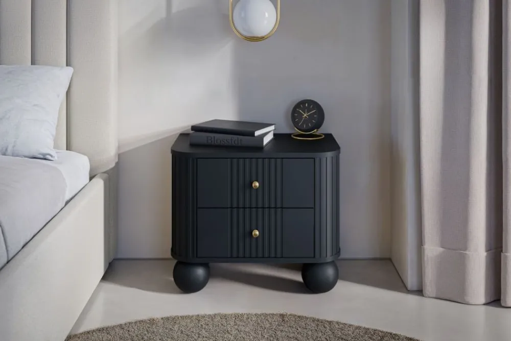 Bogart Szafki Nocne*2 x VESPER SZAFKA NOCNA 56 2SZ - czarny mdf / czarny mdf / złote uchwyty / nogi kule