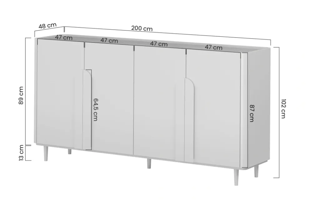 Bogart Komody Do Biura|Komody Do Przedpokoju*AMILIO KOMODA 200 4D - eukaliptus / dąb baltic dune / uchwyty dąb naturalny / nogi eukaliptus