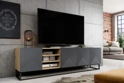 Bogart Szafki Rtv*ASHA RTV 200 5D z wnęką - rivier stone / artisan / stelaż