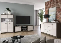 ML Meble Witryny*Avante 03 dąb windmill / MDF cashmere połysk - witryna 2D