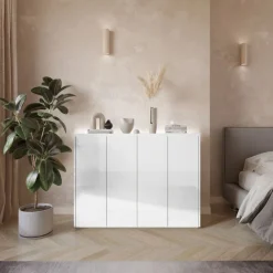 Lenart Komody Do Biura|Komody Do Przedpokoju*Biała komoda z półkami i oświetleniem LED Easy EA-02 4D