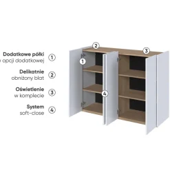 Lenart Komody Do Biura|Komody Do Przedpokoju*Biała komoda z półkami i oświetleniem LED Easy EA-02 4D