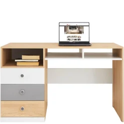 Dzieci Meblar Biurka Do Pokoju Młodzieżowego|Biurka Do Pokoju Dziecięcego*Biurko z szafką i szufladami do pokoju PIXEL PX8 biały,szary,dąb biszkoptowy