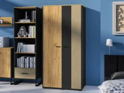 ML Meble Szafy*Colt 02 Dąb craft złoty/Czarny-Stal premium - szafa 2D