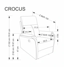 Halmar Fotele*CROCUS fotel wypoczynkowy z funkcją elektrycznego rozkładania, popielaty (1p=1szt)1 sztuka