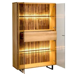 Dekort Witryny Do Jadalni|Witryny Do Salonu*Dębowa witryna z oświetleniem Tramonto Typ 13 z metalowymi nogami