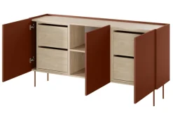 Bogart Komody*DESIN KOMODA 170 3D4SZ - ceramic red / dąb nagano