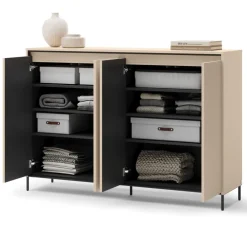 Lenart Komody Do Biura|Komody Do Przedpokoju*Duża komoda do garderoby z LED TREND TG-04 Beż piaskowy + czarny