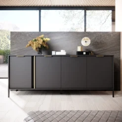 Laski Meble Komody Do Przedpokoju|Komody Do Jadalni*Duża komoda do salonu 203 cm antracyt złoto Lars 4d