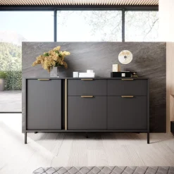 Laski Meble Komody Do Przedpokoju|Komody Do Jadalni*Duża komoda do salonu antracyt złoto Lars 3d2s