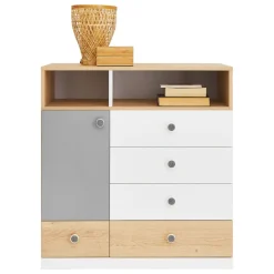Dzieci Meblar Komody Młodzieżowe|Biurka Do Pokoju Młodzieżowego*Duża komoda z szafką i szufladami do pokoju PIXEL PX9 biały,szary,dąb biszkoptowy