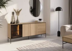 Lenart Komody Do Jadalni|Komody Do Sypialni*Duża komoda z witryną VISSO VI-06 dąb linearny