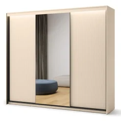 Lenart Szafy Do Przedpokoju|Szafy Do Sypialni*Duża szafa na ubrania z lamelami do sypialni 250x222cm TREND TS-02 Beż piaskowy + czarny