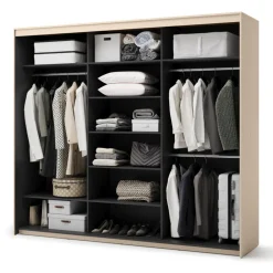 Lenart Szafy Do Przedpokoju|Szafy Do Sypialni*Duża szafa na ubrania z lamelami do sypialni 250x222cm TREND TS-02 Beż piaskowy + czarny