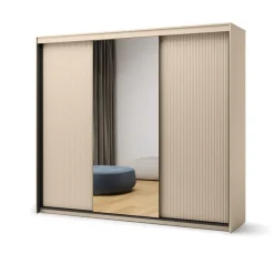 Lenart Szafy Do Przedpokoju|Szafy Do Sypialni*Duża szafa na ubrania z lamelami do sypialni 250x222cm TREND TS-02 Beż piaskowy + czarny