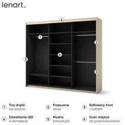 Lenart Szafy Do Przedpokoju|Szafy Do Sypialni*Duża szafa na ubrania z lamelami do sypialni 250x222cm TREND TS-02 Beż piaskowy + czarny