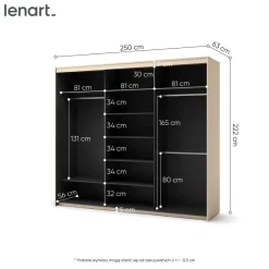 Lenart Szafy Do Przedpokoju|Szafy Do Sypialni*Duża szafa na ubrania z lamelami do sypialni 250x222cm TREND TS-02 Beż piaskowy + czarny
