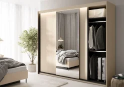 Lenart Szafy Do Przedpokoju|Szafy Do Sypialni*Duża szafa na ubrania z lamelami do sypialni 250x222cm TREND TS-02 Beż piaskowy + czarny