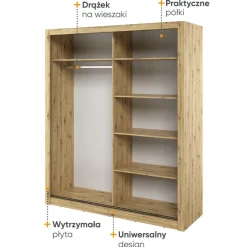 Lenart Szafy*Duża szafa z lustrami do sypialni Arti AR-03 dąb artisan