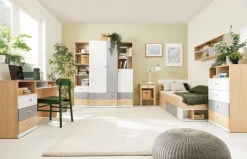 Dzieci Meblar Szafki I Regały Do Pokoju Młodzieżowego|Regały Do Pokoju Młodzieżowego*Duży regał otwarty szafką i szufladami do pokoju PIXEL PX7 biały,szary,dąb biszkoptowy