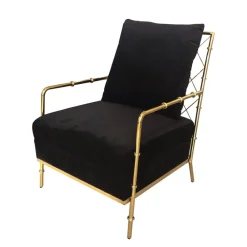 ArteHome Fotele*Fotel Florene 66/71/85cm tapicerowany czarnym welurem w złotej chromowanej ramie