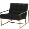 ArteHome Fotele*Fotel Mahora 70/71/81cm ponadczasowy tapicerowany i pikowany czarnym welurem w złotej chromowanej ramie