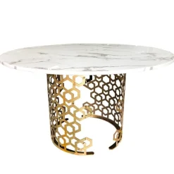 ArteHome Stoły*Jasmine 135/76cm elegancki stół z białym marmurowym blatem i złotą dekoracyjną podstawą