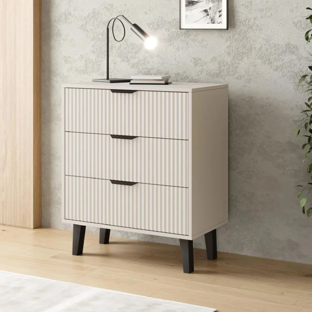 Mebelbos Komody Do Biura|Komody Do Przedpokoju*Kaszmirowa komoda z trzema szufladami 3S, ryflowane fronty BORG DUO