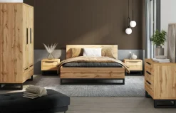 Helvetia Łóżka Do Sypialni|Łóżka Drewniane*Łóżko do sypialni 180x200 ze stelażem i pojemnikiem na pościel Halle S dąb wotan