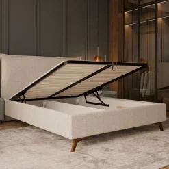 Hauss Łóżka Do Sypialni|Łóżka Tapicerowane*Łóżko tapicerowane 160x200 ze stelażem Kama beżowe Puente 06