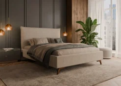 Hauss Łóżka Do Sypialni|Łóżka Tapicerowane*Łóżko tapicerowane 160x200 ze stelażem Kama beżowe Puente 06