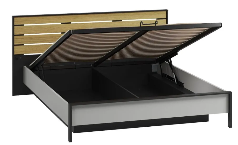 Lenart Łóżka Do Sypialni|Łóżka Drewniane*Łóżko 180x200 z pojemnikiem i oświetleniem Gris GS-02