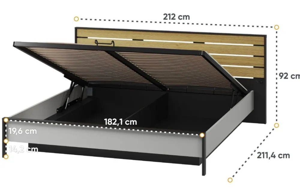 Lenart Łóżka Do Sypialni|Łóżka Drewniane*Łóżko 180x200 z pojemnikiem i oświetleniem Gris GS-02