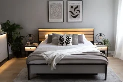 Lenart Łóżka Do Sypialni|Łóżka Drewniane*Łóżko 180x200 z pojemnikiem i oświetleniem Gris GS-02