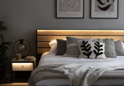 Lenart Łóżka Do Sypialni|Łóżka Drewniane*Łóżko 180x200 z pojemnikiem i oświetleniem Gris GS-02