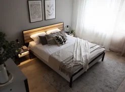 Lenart Łóżka Do Sypialni|Łóżka Drewniane*Łóżko 160x200 z pojemnikiem i oświetleniem Gris GS-02