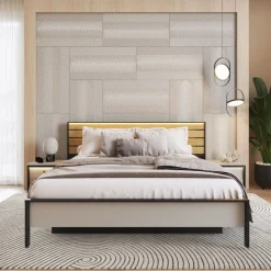 Lenart Łóżka Do Sypialni|Łóżka Drewniane*Łóżko 160x200 z pojemnikiem i oświetleniem Gris GS-02