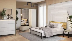 Lenart Łóżka Do Sypialni|Łóżka Drewniane*Łóżko 160x200 z pojemnikiem i oświetleniem Gris GS-02