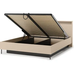 Lenart Łóżka Do Sypialni*Łóżko z oświetleniem i pojemnikiem do sypialni 160x200 TREND TS-03(160) Beż piaskowy + czarny
