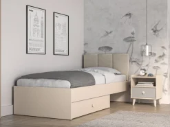 Dzieci ML Meble Łóżka Młodzieżowe|Łóżka Do Pokoju Dziecięcego*Łóżko z tapicerowanym zagłówkiem Mevel 08