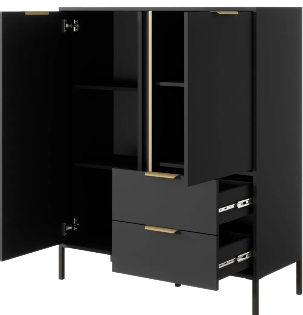 Laski Meble Komody Do Przedpokoju|Komody Do Jadalni*Komoda do salonu antracyt złoto Lars 2d2s