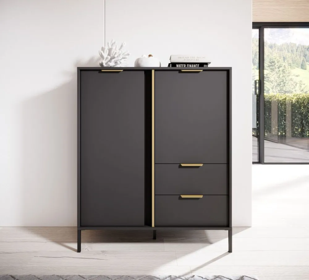 Laski Meble Komody Do Przedpokoju|Komody Do Jadalni*Komoda do salonu antracyt złoto Lars 2d2s