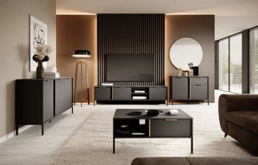 Laski Meble Komody Do Przedpokoju|Komody Do Jadalni*Komoda do salonu antracyt złoto Lars 2d2s