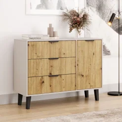 Mebelbos Komody Do Biura|Komody Do Przedpokoju*Komoda 3D1S kazmir i dąb artisan, ruflowane fronty BORG DUO